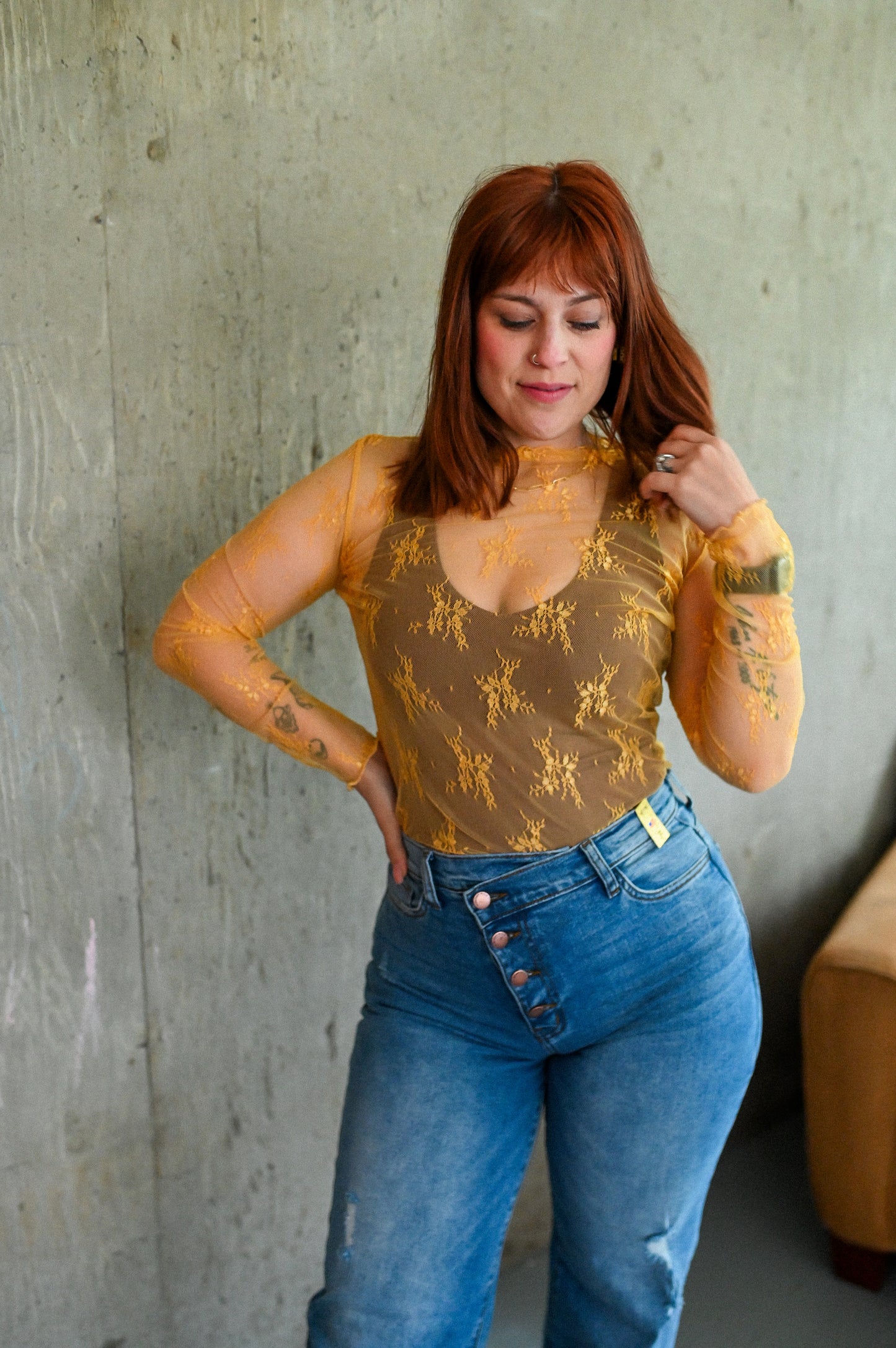 Lover Long Sleeve Lace Top - Gold