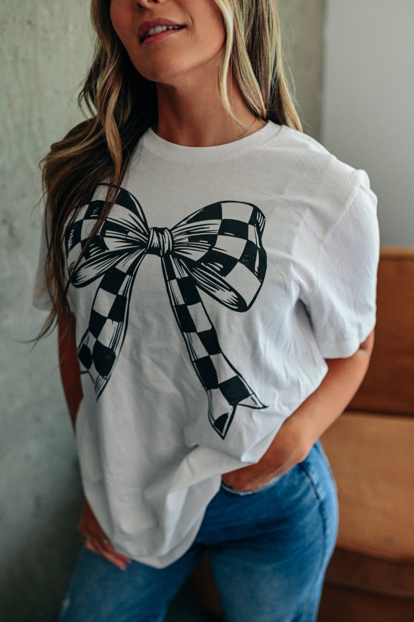 Checkered Bow Tee