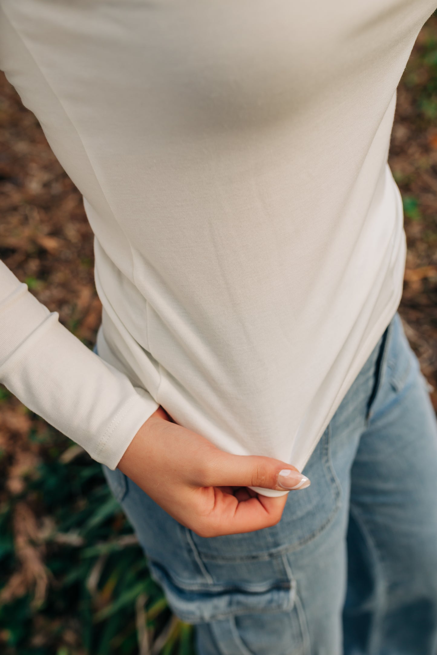 Round Neck Long Sleeve Top - Ivory