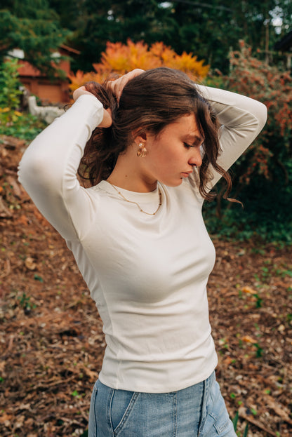 Round Neck Long Sleeve Top - Ivory