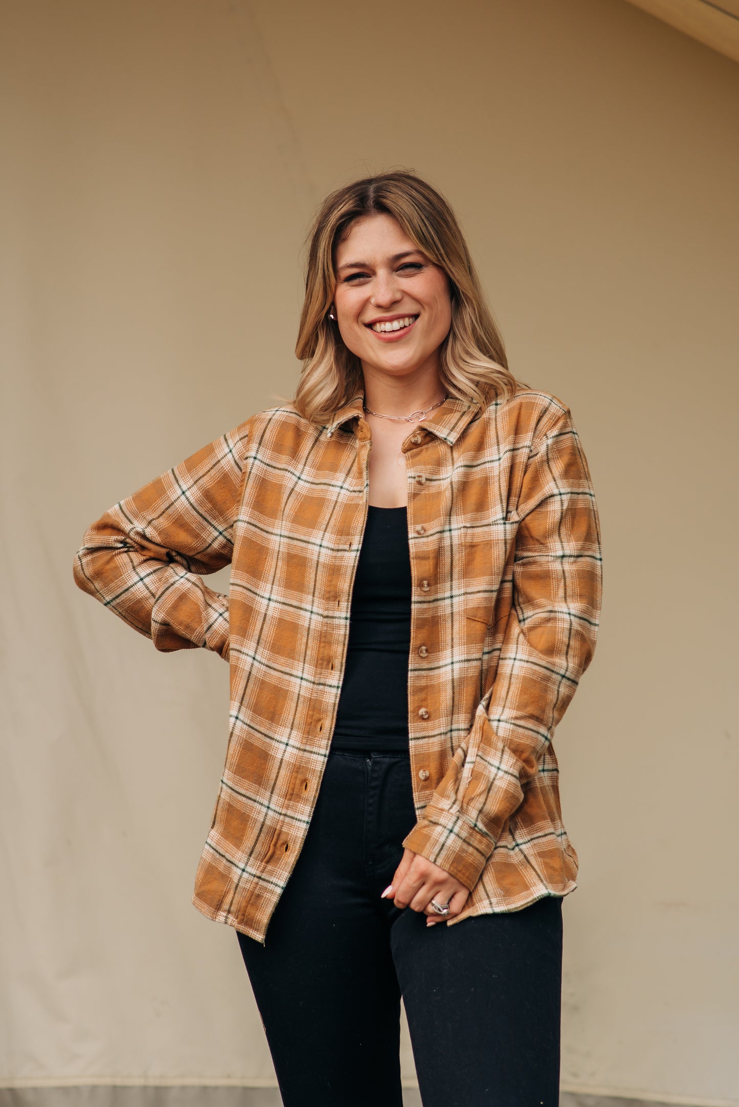 Lazette Top - Brown Mustard Plaid