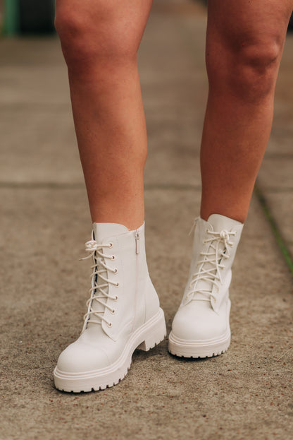 Marcie Combat Boots - Ivory